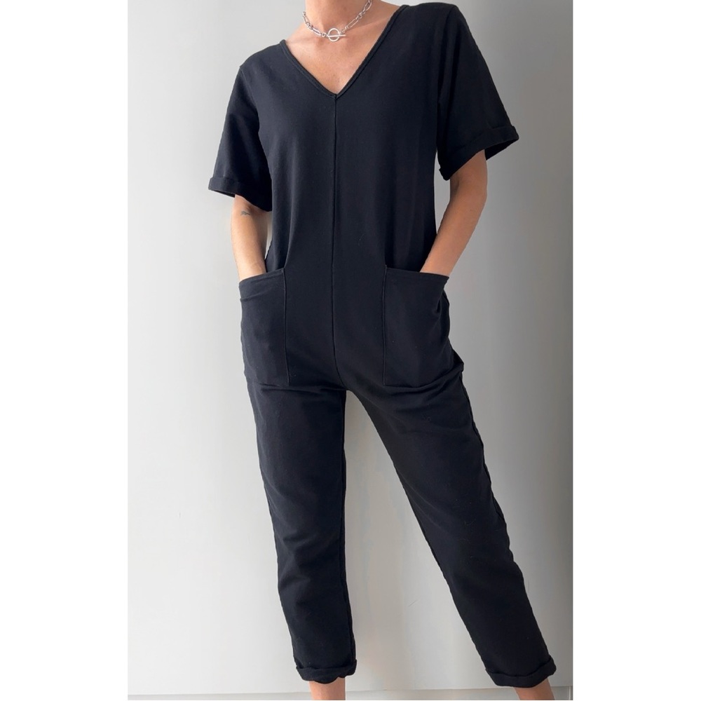 Smash + Tess short sleeve black romper / jumpsuit cotton